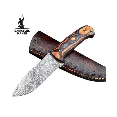 Handmade Damascus Steel Bushcraft Knife Ergonomic Olive Wood Handle