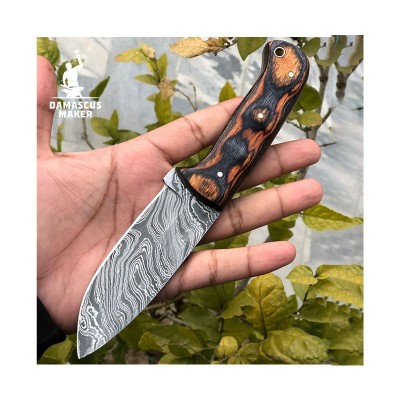 Handmade Damascus Steel Bushcraft Knife Ergonomic Olive Wood Handle