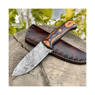 Handmade Damascus Steel Bushcraft Knife Ergonomic Olive Wood Handle