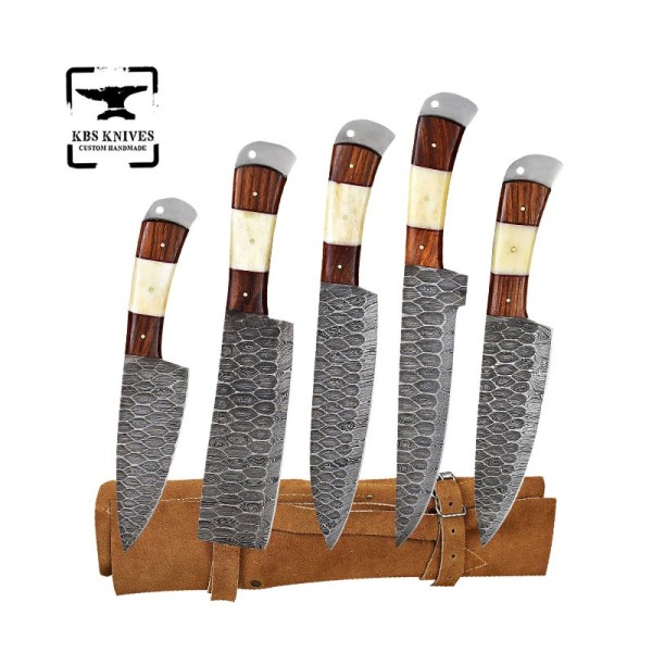 Damascus Steel 5 PCs Premium Kitchen Knife Personalised Chef Knife Set