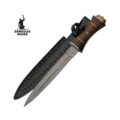 Wood Handle Damascus Dagger Knife