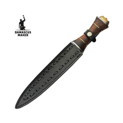 Wood Handle Damascus Dagger Knife