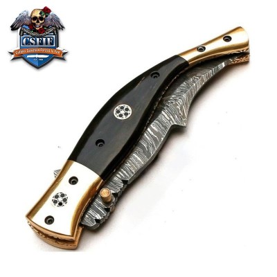 Custom Handmade Folding Knife with Damascus Steel Blade