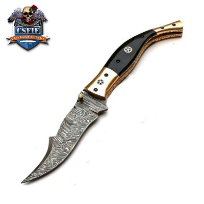 Custom Handmade Folding Knife with Damascus Steel Blade