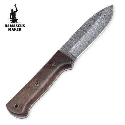 Handmade Damascus Bushcraft Knife with Chestnut Wood Handle