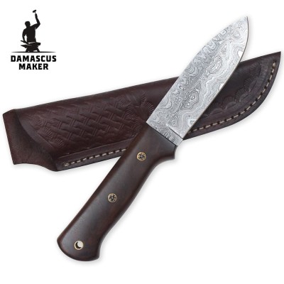 Handmade Damascus Bushcraft Knife with Chestnut Wood Handle