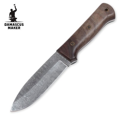 Handmade Damascus Bushcraft Knife with Chestnut Wood Handle