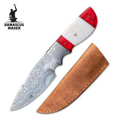 Custom Handmade Damascus Bushcraft Knife with Resin Handle