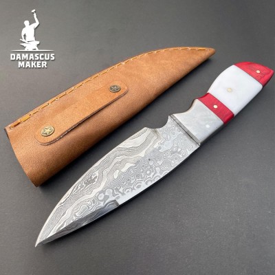 Custom Handmade Damascus Bushcraft Knife with Resin Handle