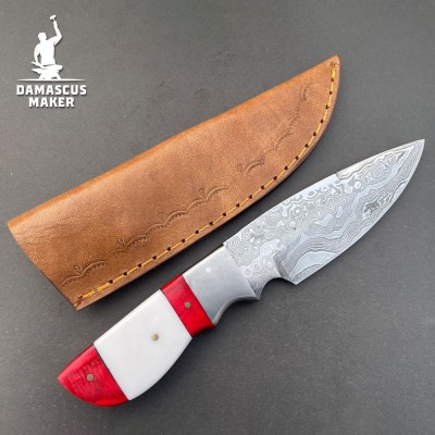 Custom Handmade Damascus Bushcraft Knife with Resin Handle