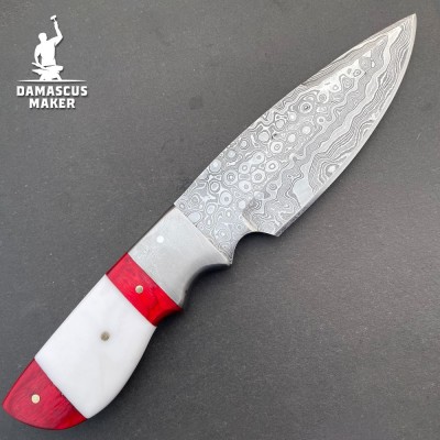 Custom Handmade Damascus Bushcraft Knife with Resin Handle