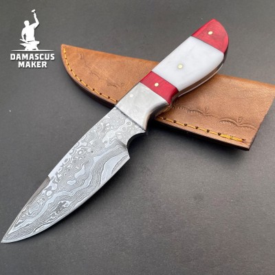 Custom Handmade Damascus Bushcraft Knife with Resin Handle