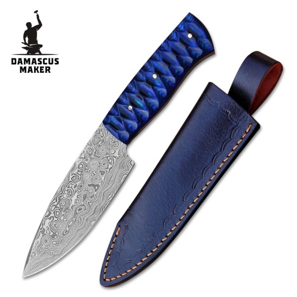 Custom Handmade Raindrop Damascus Steel Bushcraft Knife