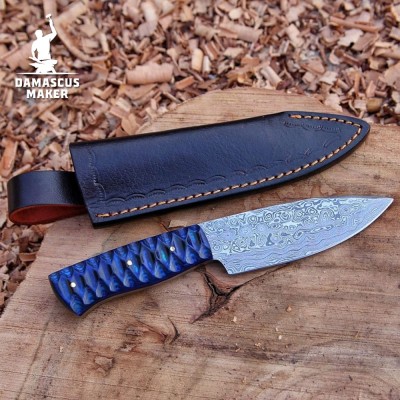 Custom Handmade Raindrop Damascus Steel Bushcraft Knife