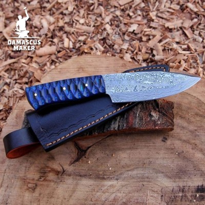 Custom Handmade Raindrop Damascus Steel Bushcraft Knife