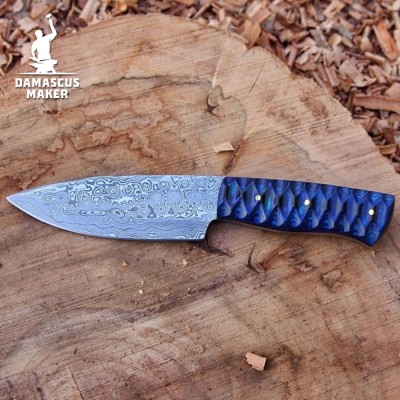 Custom Handmade Raindrop Damascus Steel Bushcraft Knife