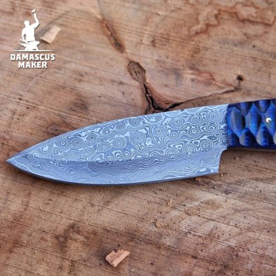 Custom Handmade Raindrop Damascus Steel Bushcraft Knife