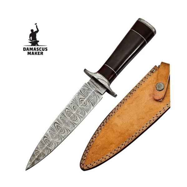 Handmade Damascus Steel Fixed Blade Dagger Knife With Leather Sheath