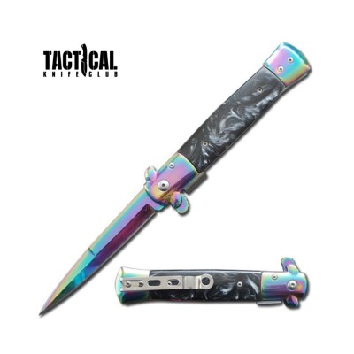 Rainbow Blade Stiletto Knife | Spring Assist