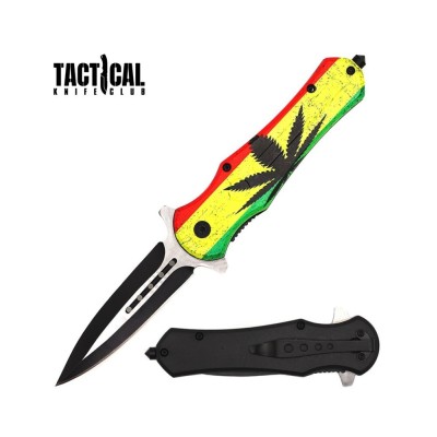 Tactical Marijuana Pot Leaf Pocket Knife - Spring Assisted