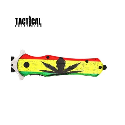 Tactical Marijuana Pot Leaf Pocket Knife - Spring Assisted