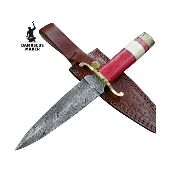 Handmade Damascus Dagger Knife with Camel bone Handle