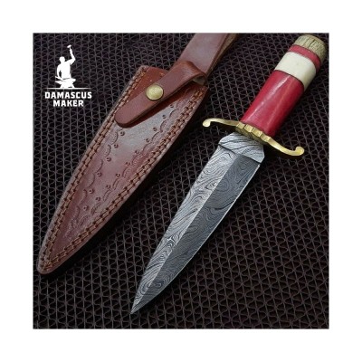 Damascus Dagger Knife Camel Bone Handle