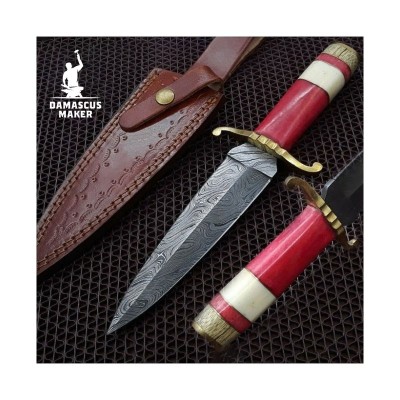 Damascus Dagger Knife Camel Bone Handle