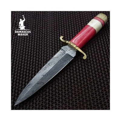 Damascus Dagger Knife Camel Bone Handle