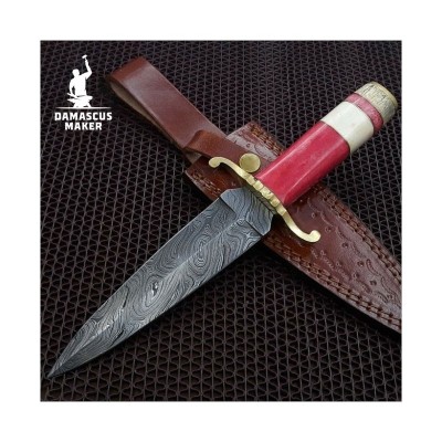 Damascus Dagger Knife Camel Bone Handle