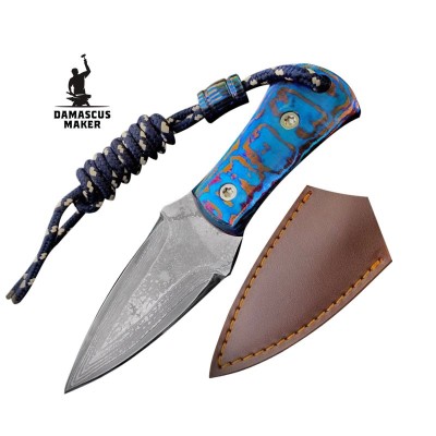 Handmade Mokuti Damascus Dagger – Sharp Edge with Leather Sheath