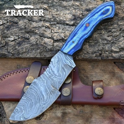 Handmade Damascus Steel Tracker Knife with Wood Handle