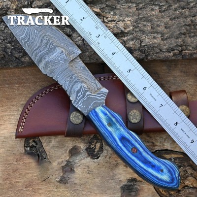 Handmade Damascus Steel Tracker Knife with Wood Handle