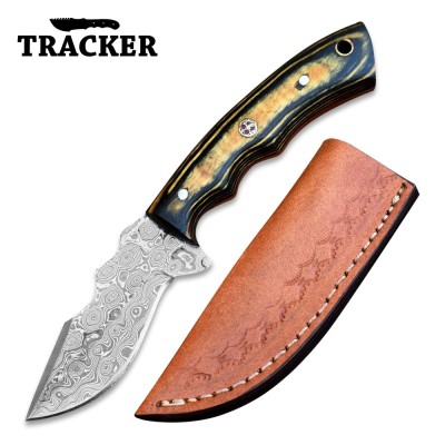 Custom Damascus Steel Tracker Knife with Color Bone Handle