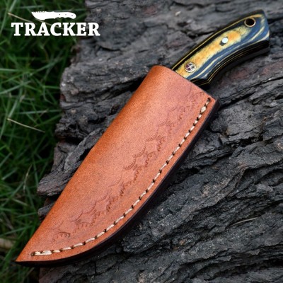 Custom Damascus Steel Tracker Knife with Color Bone Handle