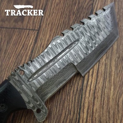 Custom Handmade Damascus Steel Tracker Knife with G10 Handle