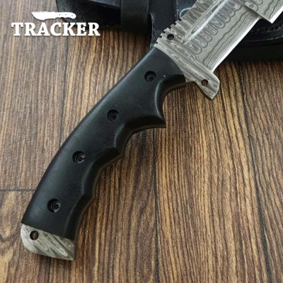 Handmade Damascus Tracker Knife with G10 Handle & Sheath Handmade Damascus Tracker Knife with G10 Handle & Sheath