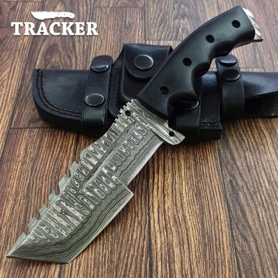 Custom Handmade Damascus Steel Tracker Knife with G10 Handle