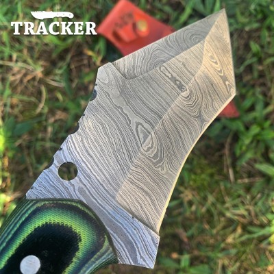 Handmade Damascus Tracker Knife with Linen Micarta Handle