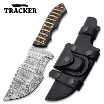 Damascus Steel Fixed Blade Tracker Knife – Versatile & Durable