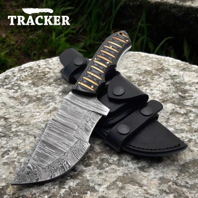 Damascus Steel Fixed Blade Tracker Knife – Versatile & Durable