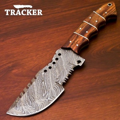 Custom Made Damascus Steel Tracker Knife with Rosewood Handle