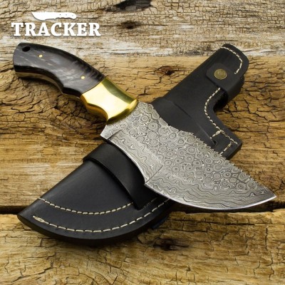 Handmade Damascus Steel Tracker Knife with Buffalo Horn Handle