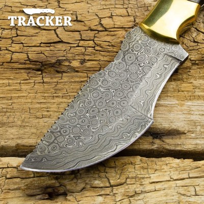 Handmade Damascus Steel Tracker Knife with Buffalo Horn Handle