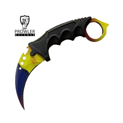 7.6" Marble Fade Karambit Neck Knife - Tactical Full-Tang Blade