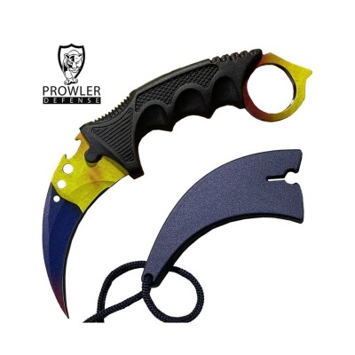 7.6" Marble Fade Karambit Neck Knife - Tactical Full-Tang Blade