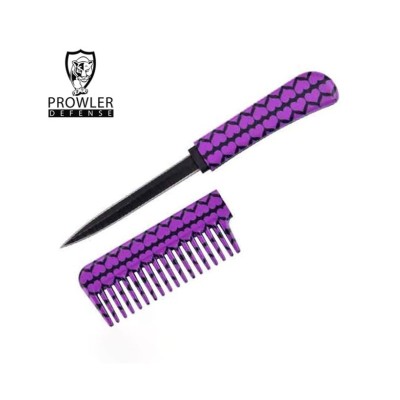 Self-Defense Brush Comb with Hidden Knife – Purple Hearts