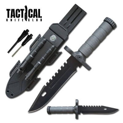 Tactical Bowie Knife with Fire Starter & Sharpening Rod for Survival