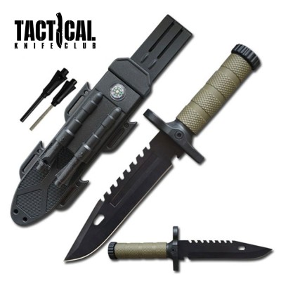 Tactical Fixed Blade Bowie Survival Knife with Fire Starter