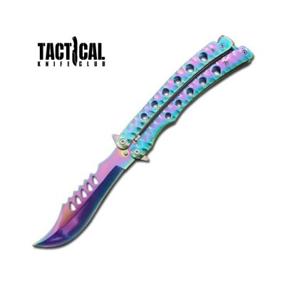 The Predator Curved Rainbow Blade Butterfly Knife 9"